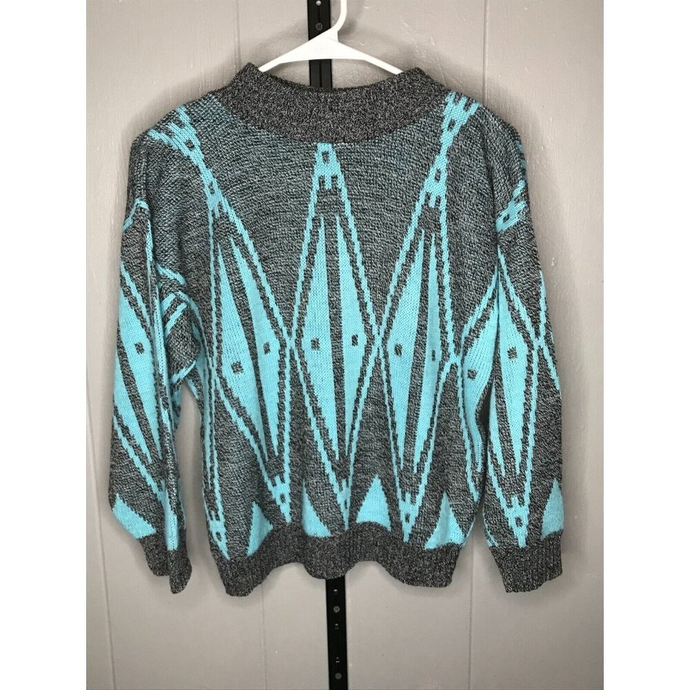 Vintage 80s Women Size S/M Blue gray diamond Grandma Sweater Made USA